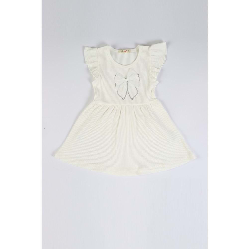Kız Çocuk Elbise Büyük Kurdeleli - Krem (92/116)