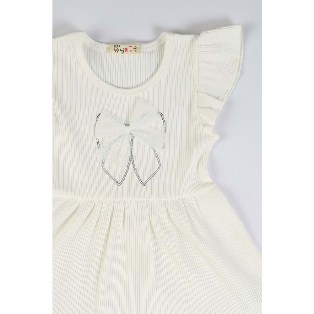 Kız Çocuk Elbise Büyük Kurdeleli - Krem (92/116)