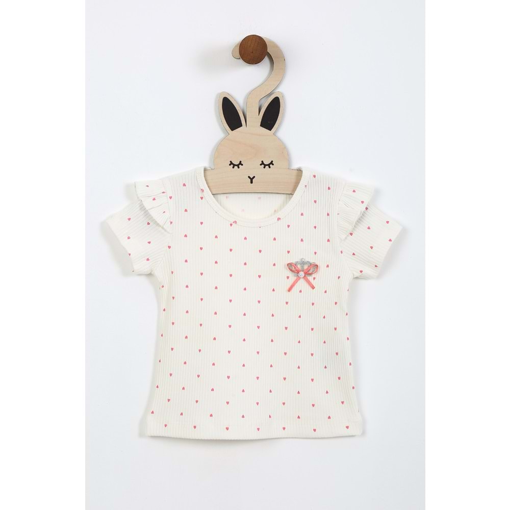 Kız Çocuk Tişört Yakası Tüllü Kurdeleli - Krem (92/116)