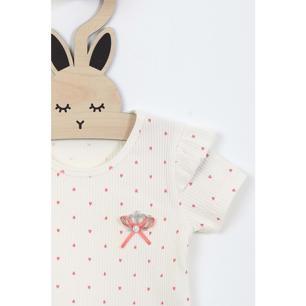 Kız Çocuk Tişört Yakası Tüllü Kurdeleli - Krem (92/116)