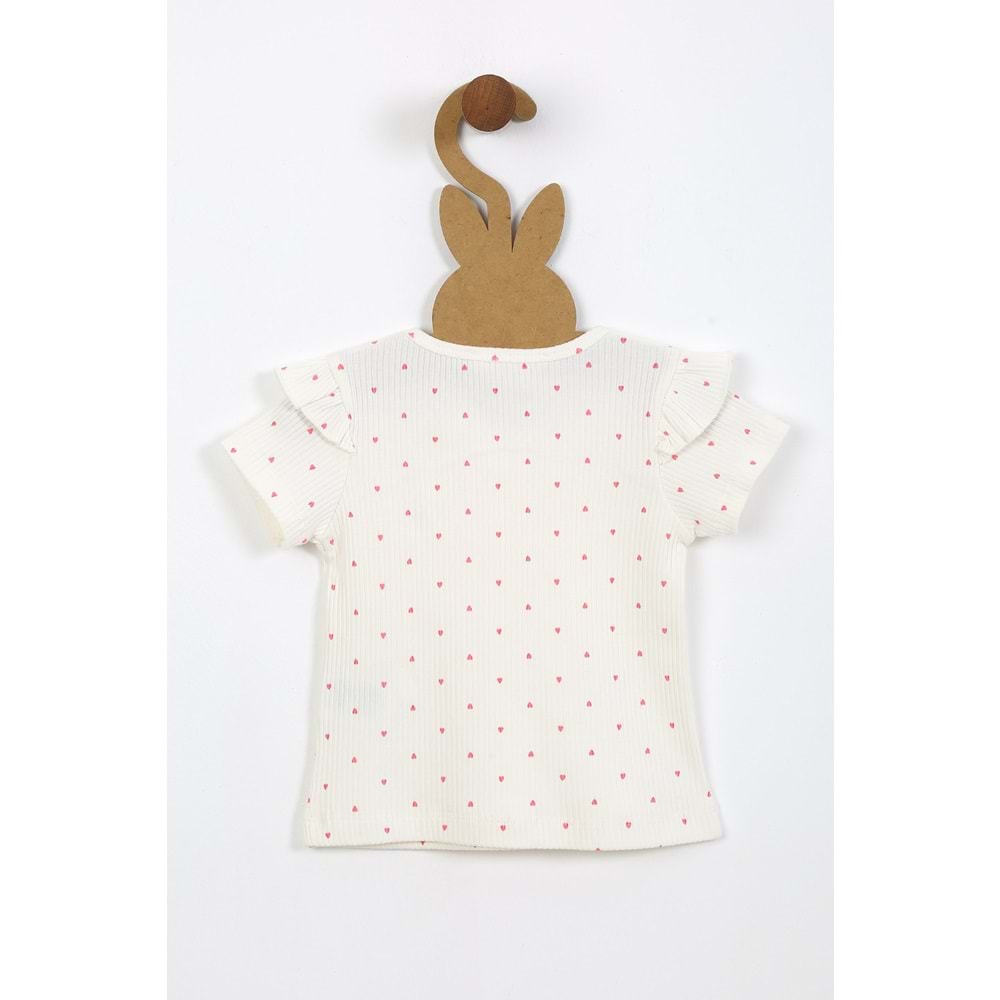 Kız Çocuk Tişört Yakası Tüllü Kurdeleli - Krem (92/116)