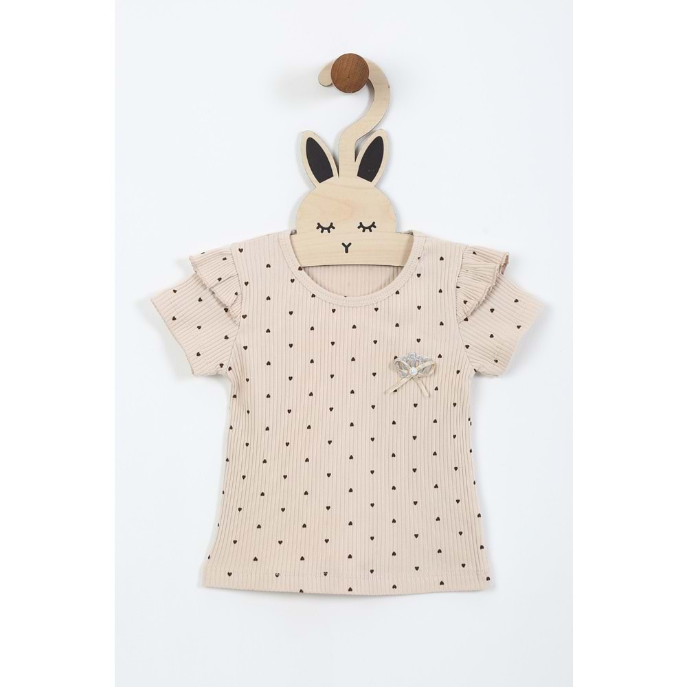 Kız Çocuk Tişört Yakası Tüllü Kurdeleli - Taş (92/116)