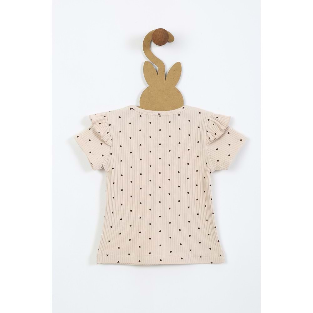 Kız Çocuk Tişört Yakası Tüllü Kurdeleli - Taş (92/116)