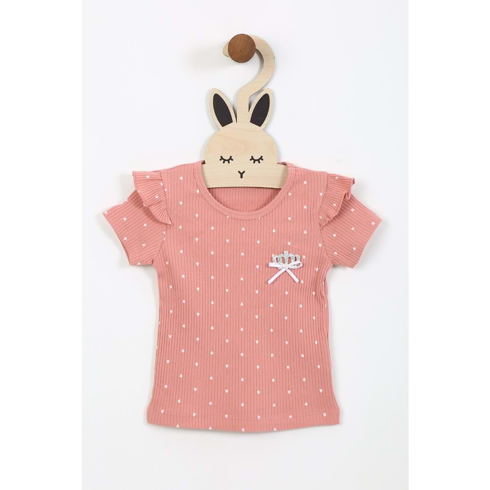 Kız Çocuk Tişört Yakası Tüllü Kurdeleli - Gül Kurusu (92/116)