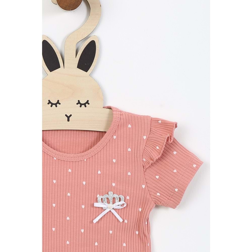 Kız Çocuk Tişört Yakası Tüllü Kurdeleli - Gül Kurusu (92/116)