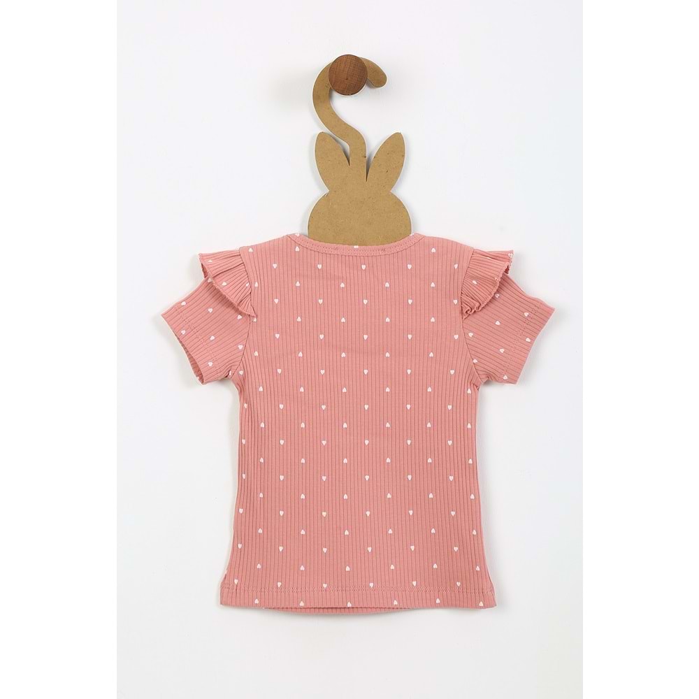 Kız Çocuk Tişört Yakası Tüllü Kurdeleli - Gül Kurusu (92/116)