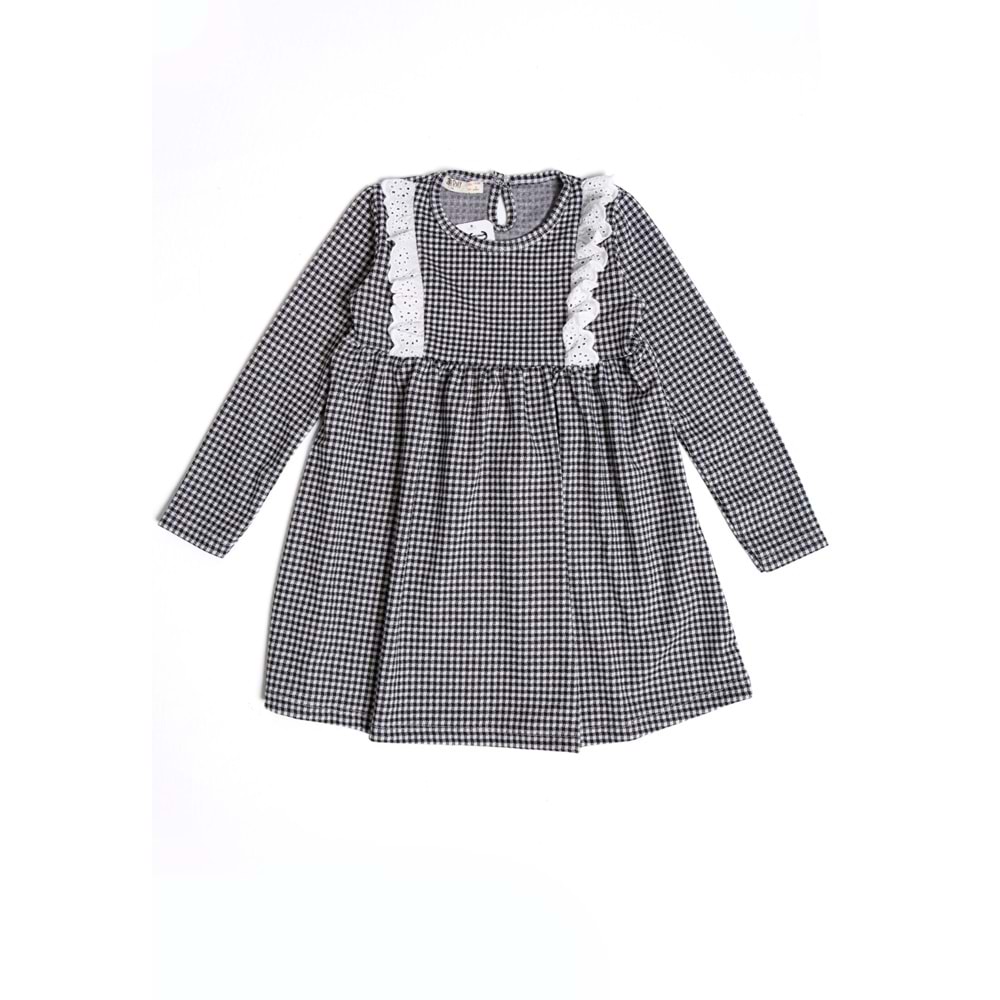 Kız Çocuk Elbise Fistolu - Siyah - Beyaz (92/116)