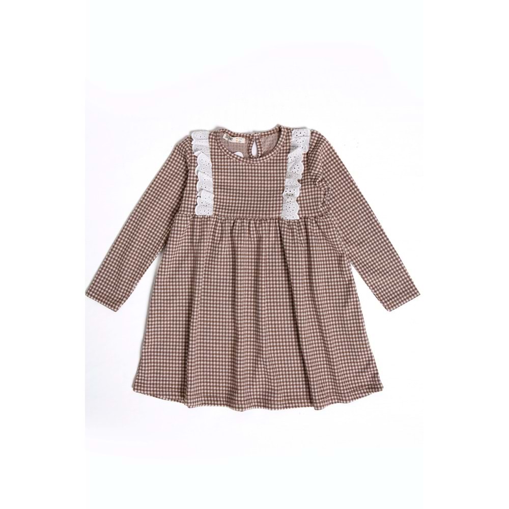 Kız Çocuk Elbise Fistolu - Kahverengi-Beyaz (92/116)