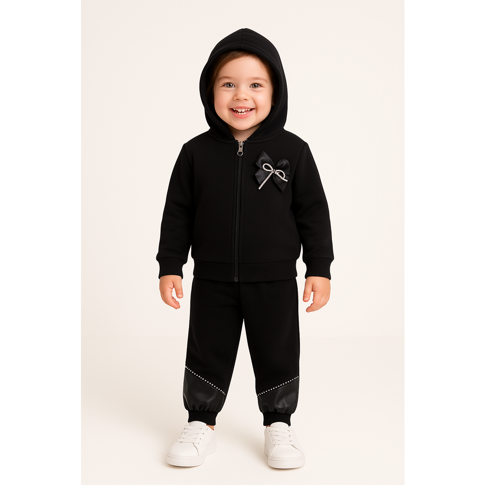 Kız Çocuk Takım Taş Detaylı - Siyah - (98/122)