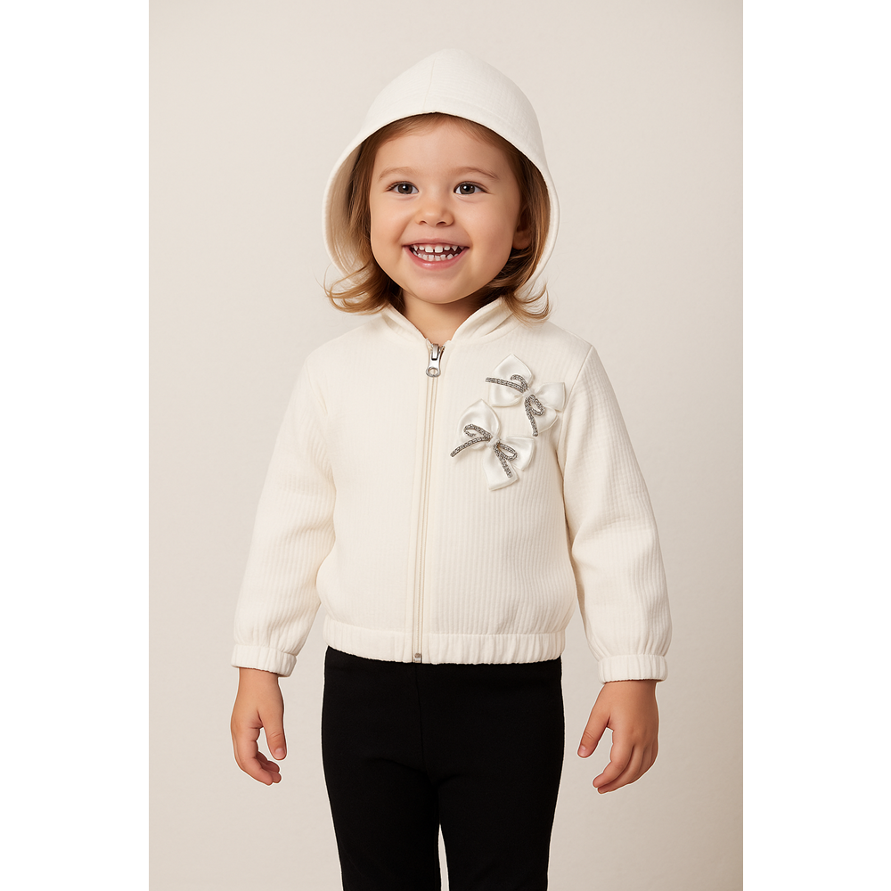 Kız Çocuk Hırka Fiyonk Detaylı - Krem - (98/122)