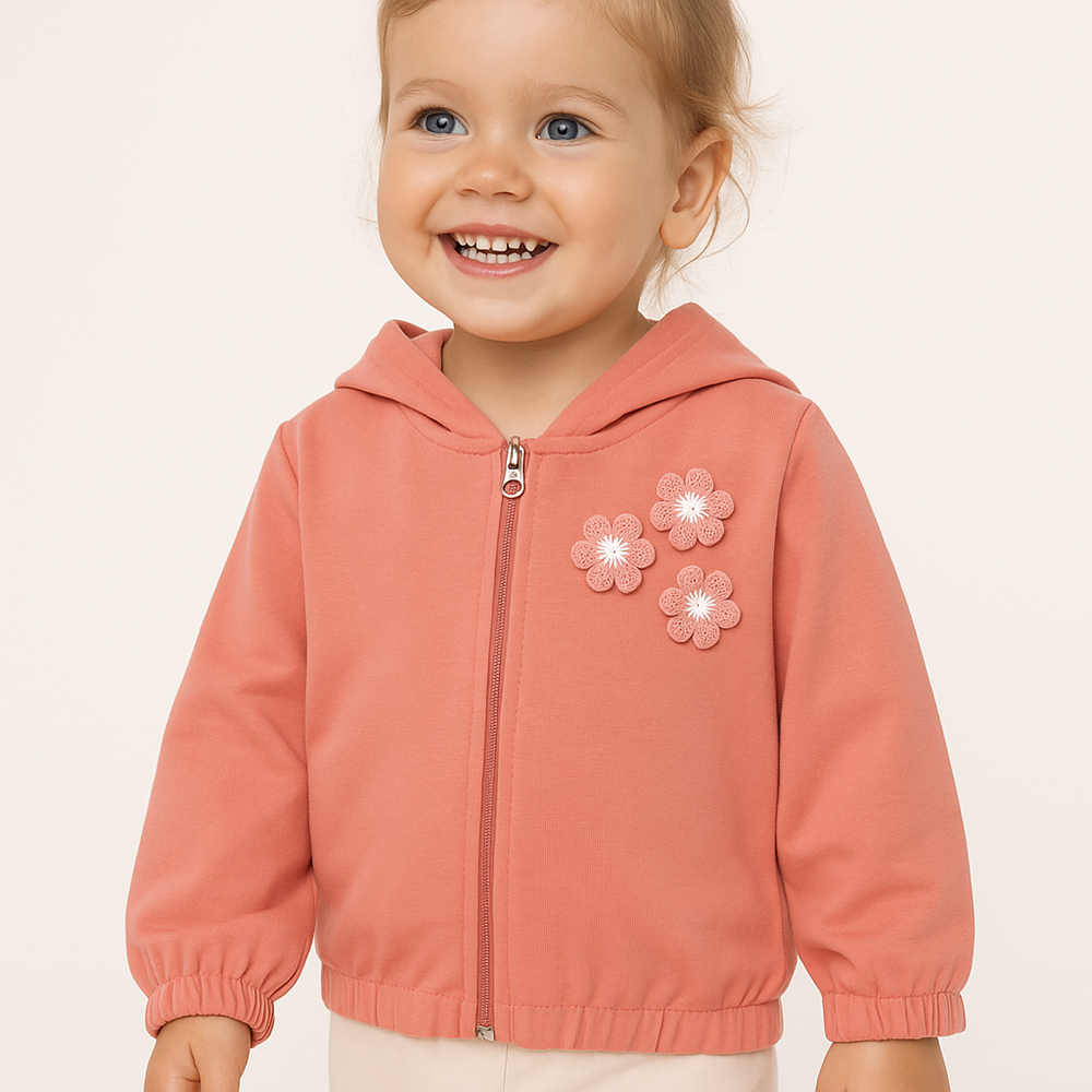 Kız Çocuk Hırka Çiçek Detaylı - Gül Kurusu - (98/122)