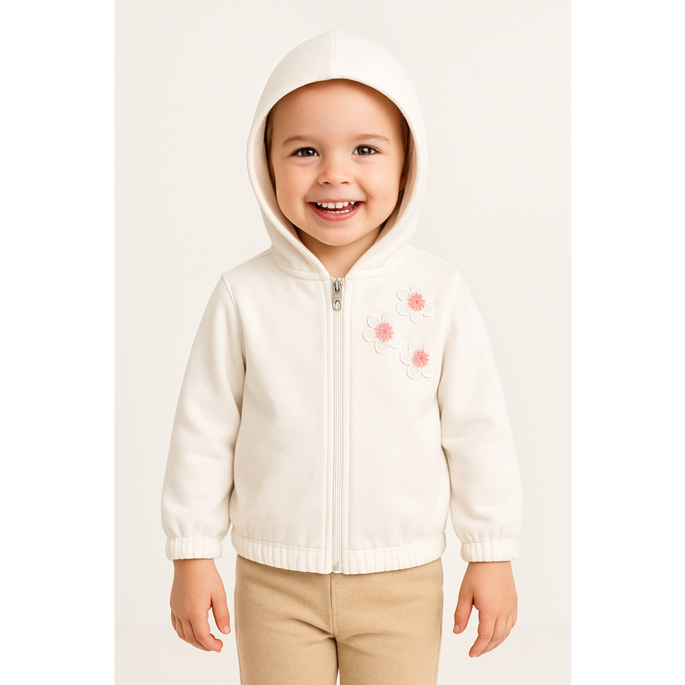 Kız Çocuk Hırka Çiçek Detaylı - Krem - (98/122)