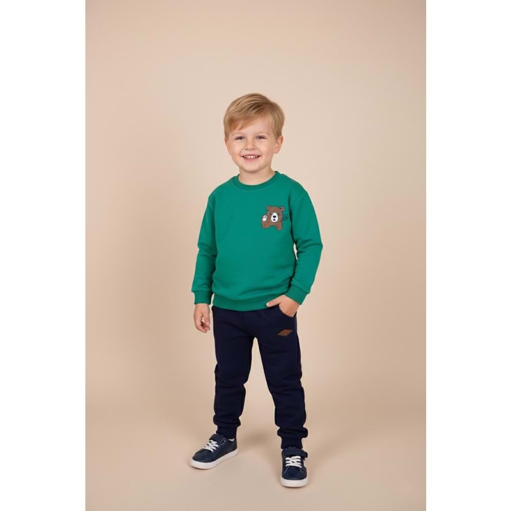 Erkek Çocuk Ayı Baskılı Takım - Mint Yeşili - (98/122)