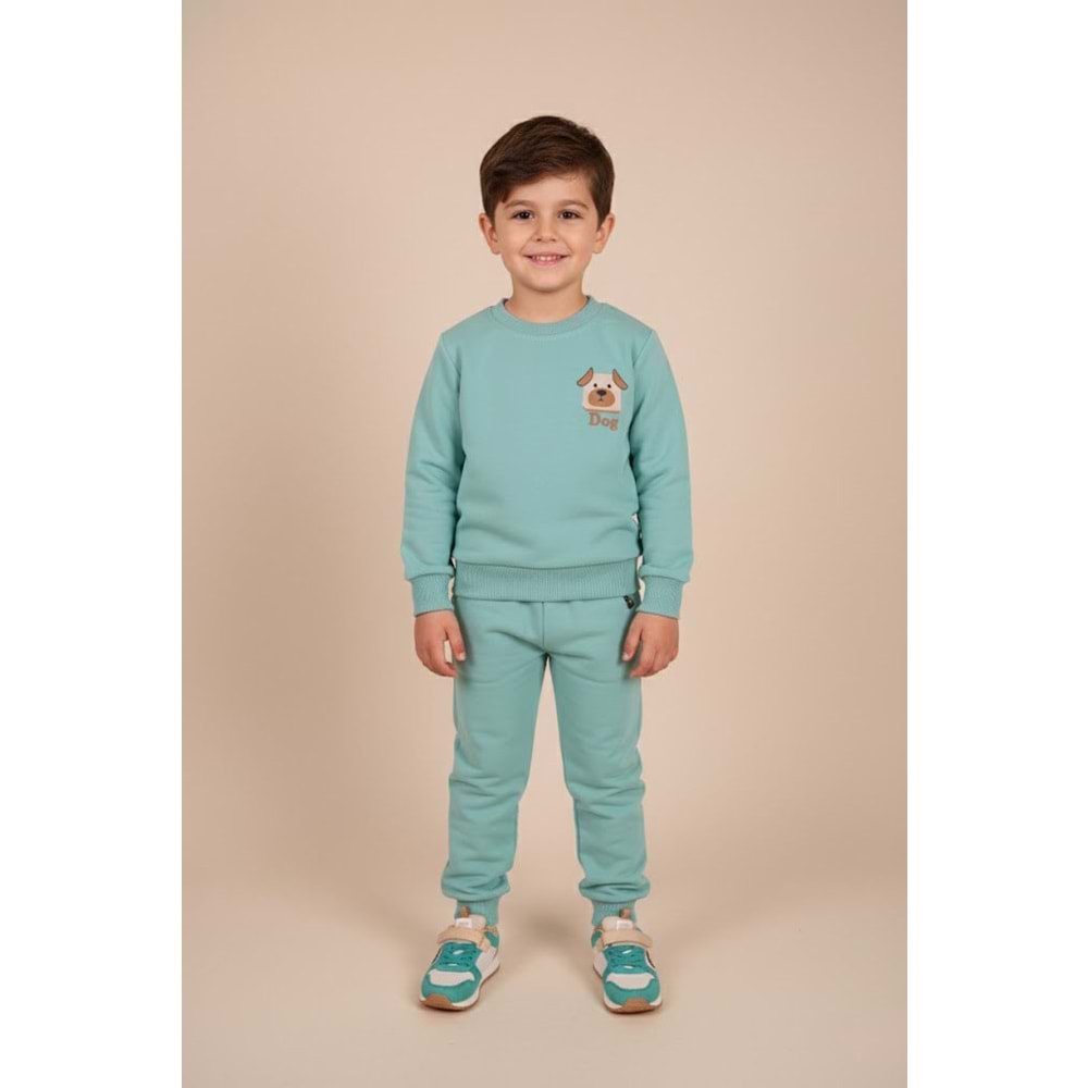 Erkek Çocuk Köpek Baskılı Takım - Mint Yeşili - (86/110)