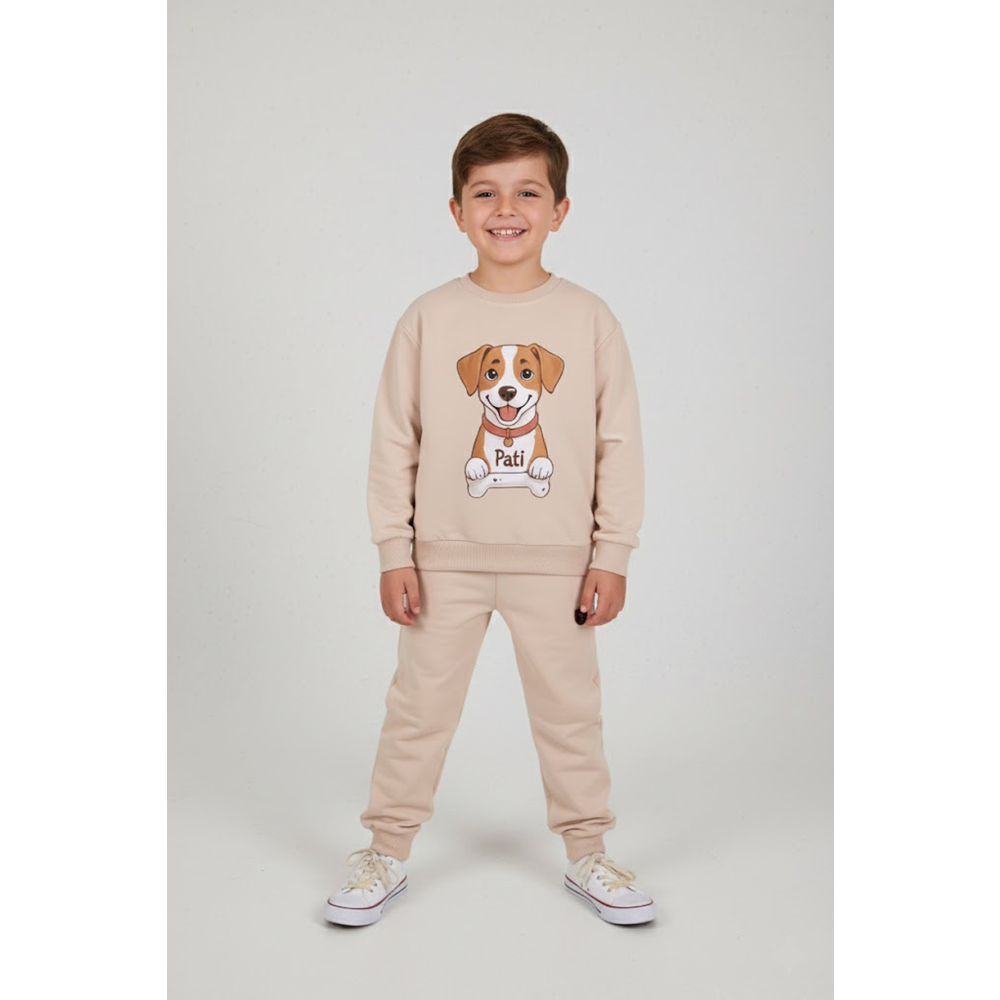 Erkek Çocuk Köpek Baskılı Takım - Taş - (116/140)