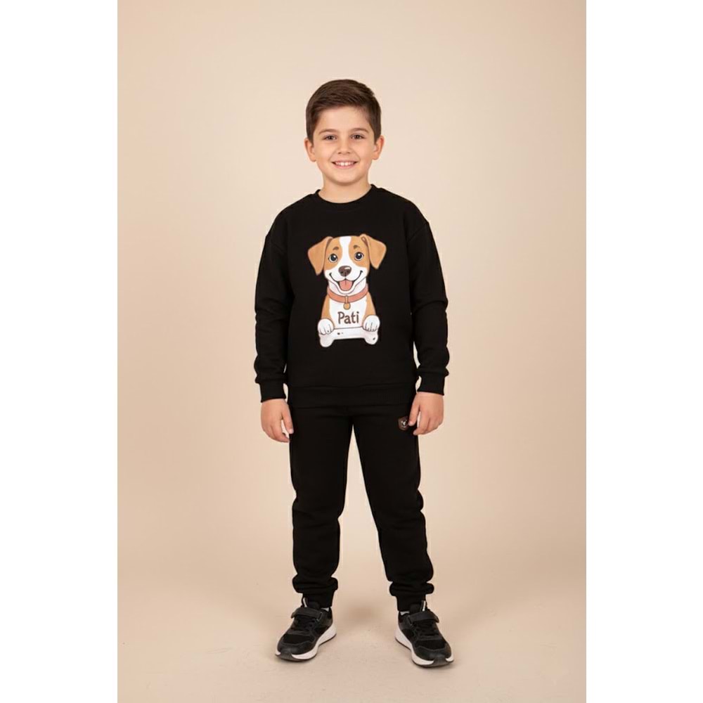 Erkek Çocuk Köpek Baskılı Takım - Siyah - (116/140)