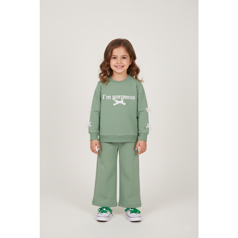Kız Çocuk Fiyonklu Takım - Çağla Yeşili - (98/122)