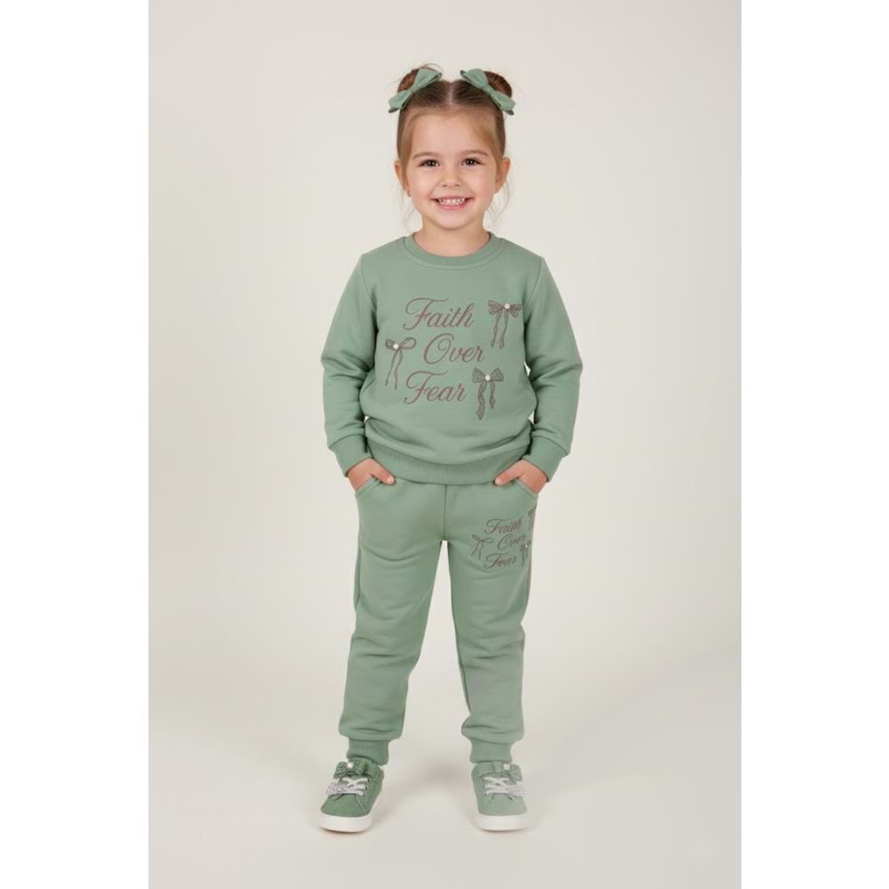 Kız Çocuk Baskılı Takım - Çağla Yeşili - (86/110)