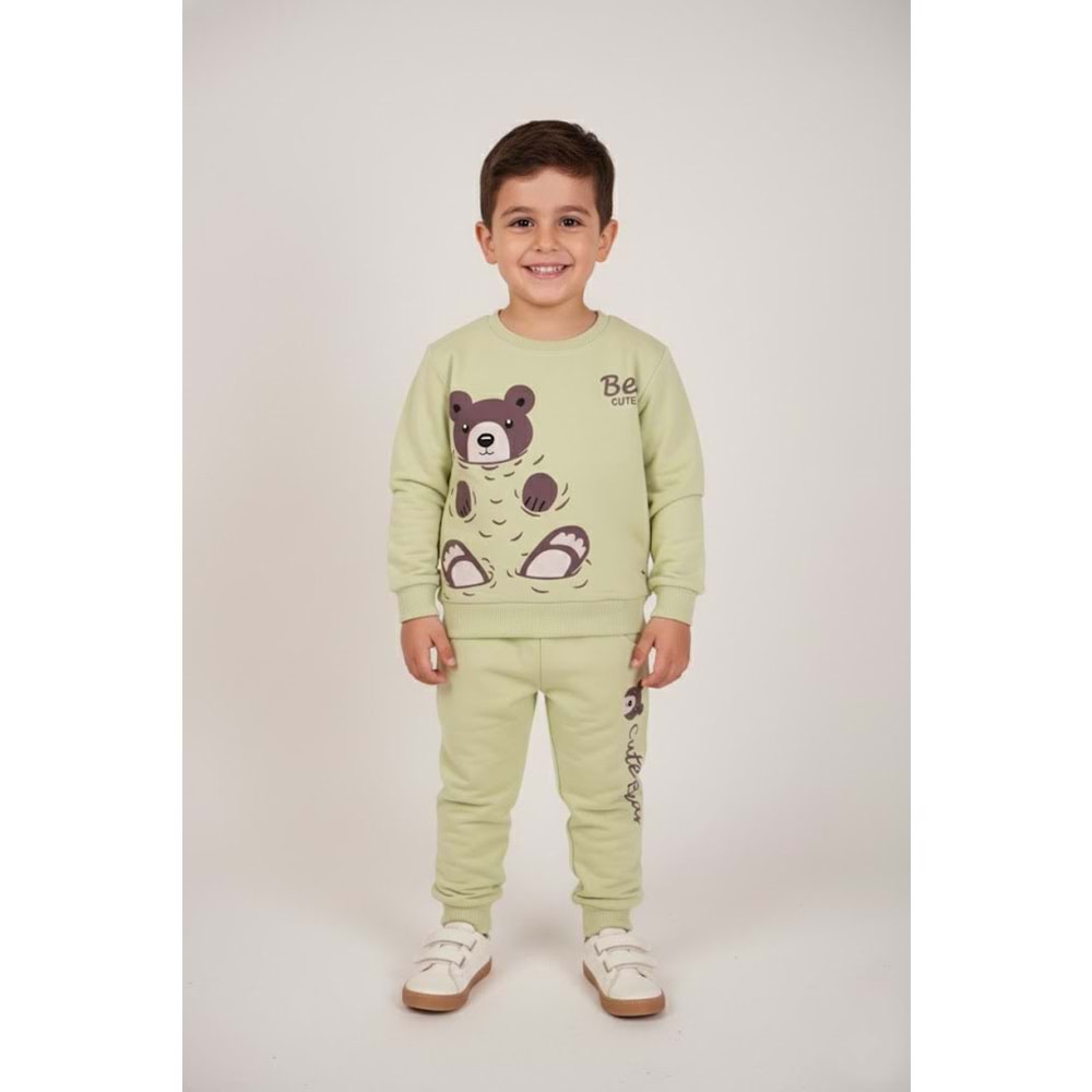 Erkek Çocuk Ayı Baskılı Takım - Fıstık Yeşili - (86/110)