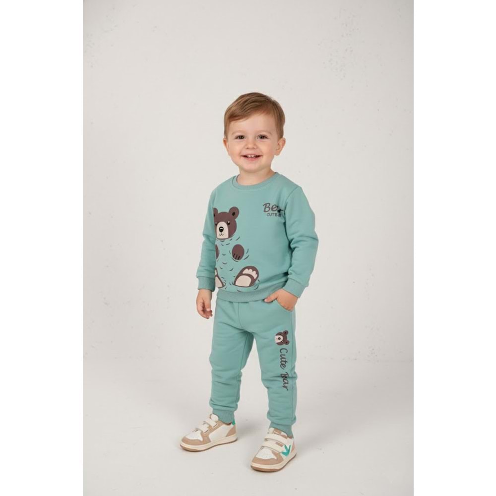 Erkek Çocuk Ayı Baskılı Takım - Mint Yeşili - (86/110)