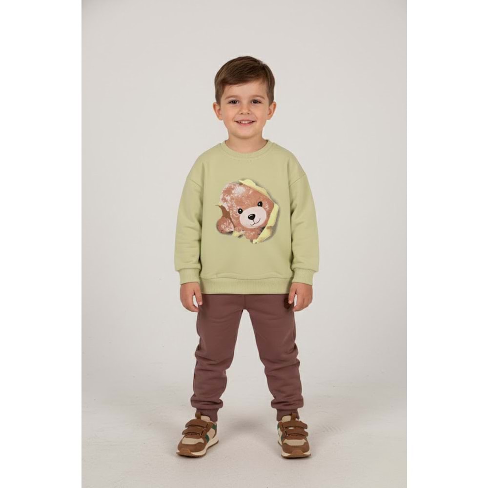 Erkek Çocuk Ayı Basakılı Takım - Fıstık Yeşili - (86/110)