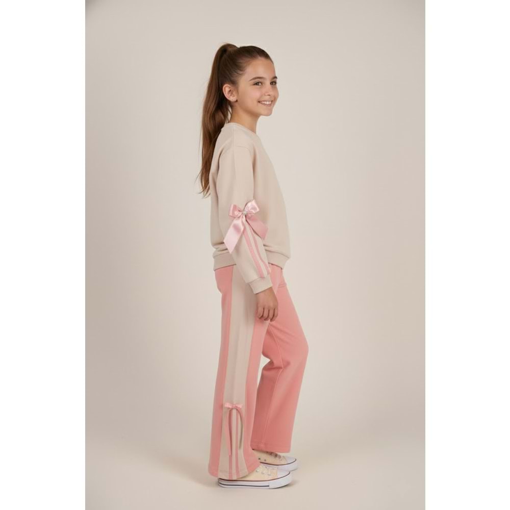 Kız Çocuk Fiyonk Detaylı Takım - Taş - (116/140)