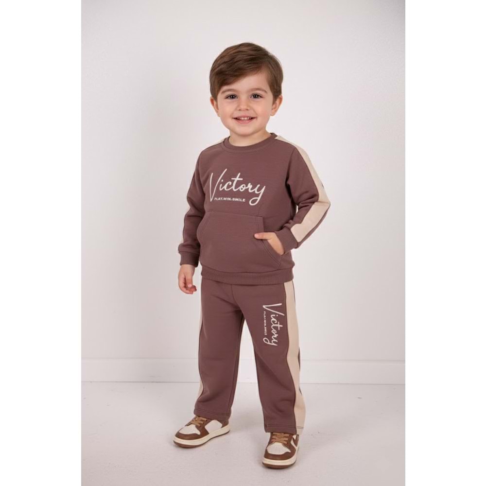 Erkrk Çocuk Baskılı Takım - Kahverengi - (98/122)