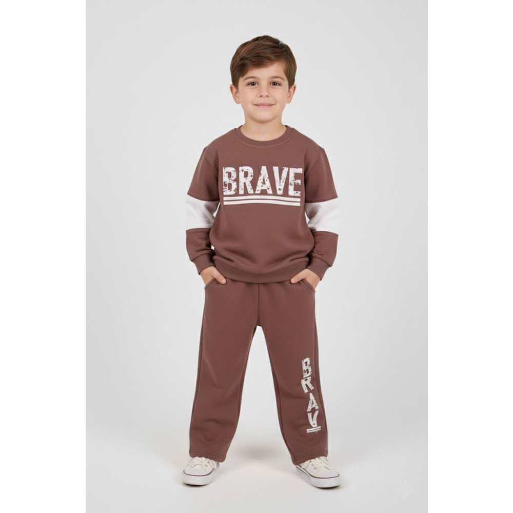 Erkek Çocuk Baskılı Takım - Kahverengi - (98/122)