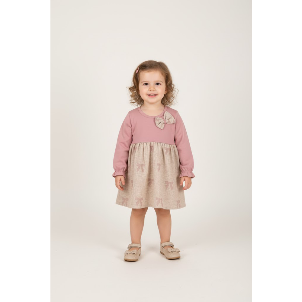 Kız Çocuk Fiyonk Baskılı Elbise - Lila - (74/98)