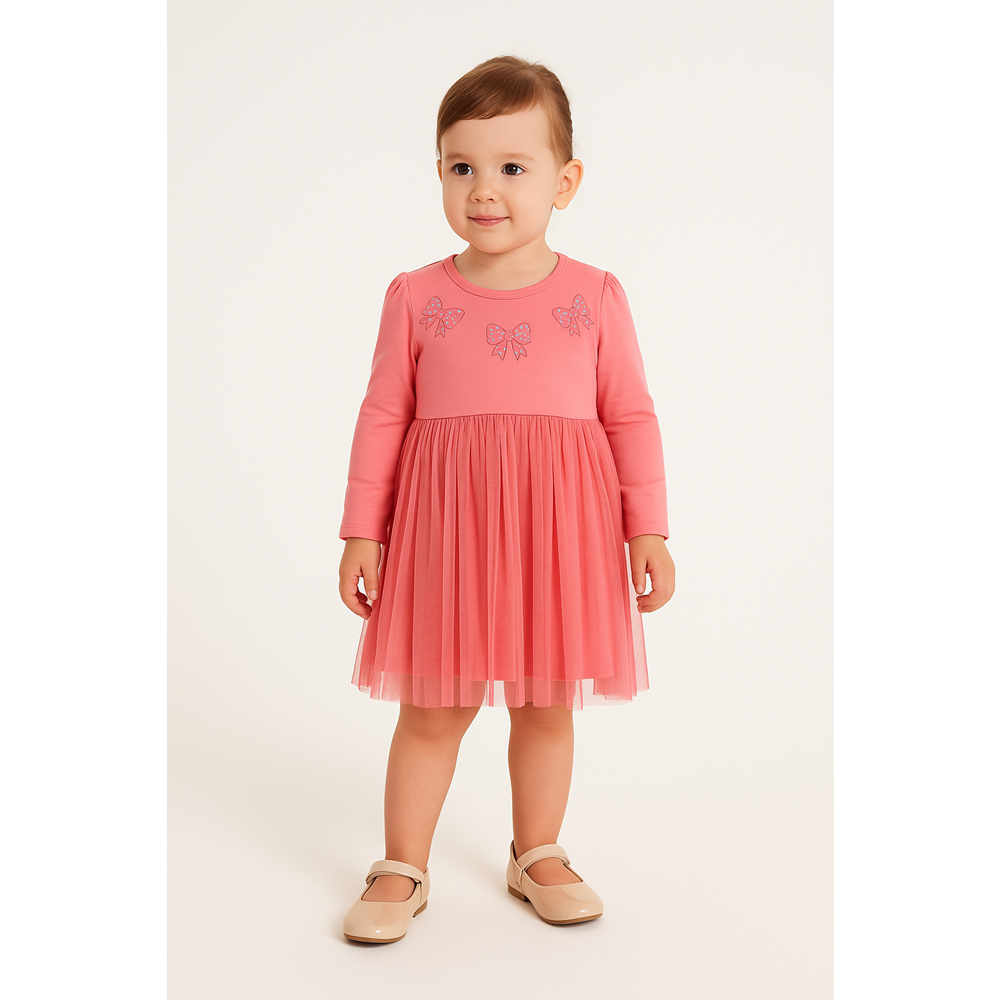 Kız Çocuk Fiyonk Detaylı Elbise - Gül Kurusu - (86/110)