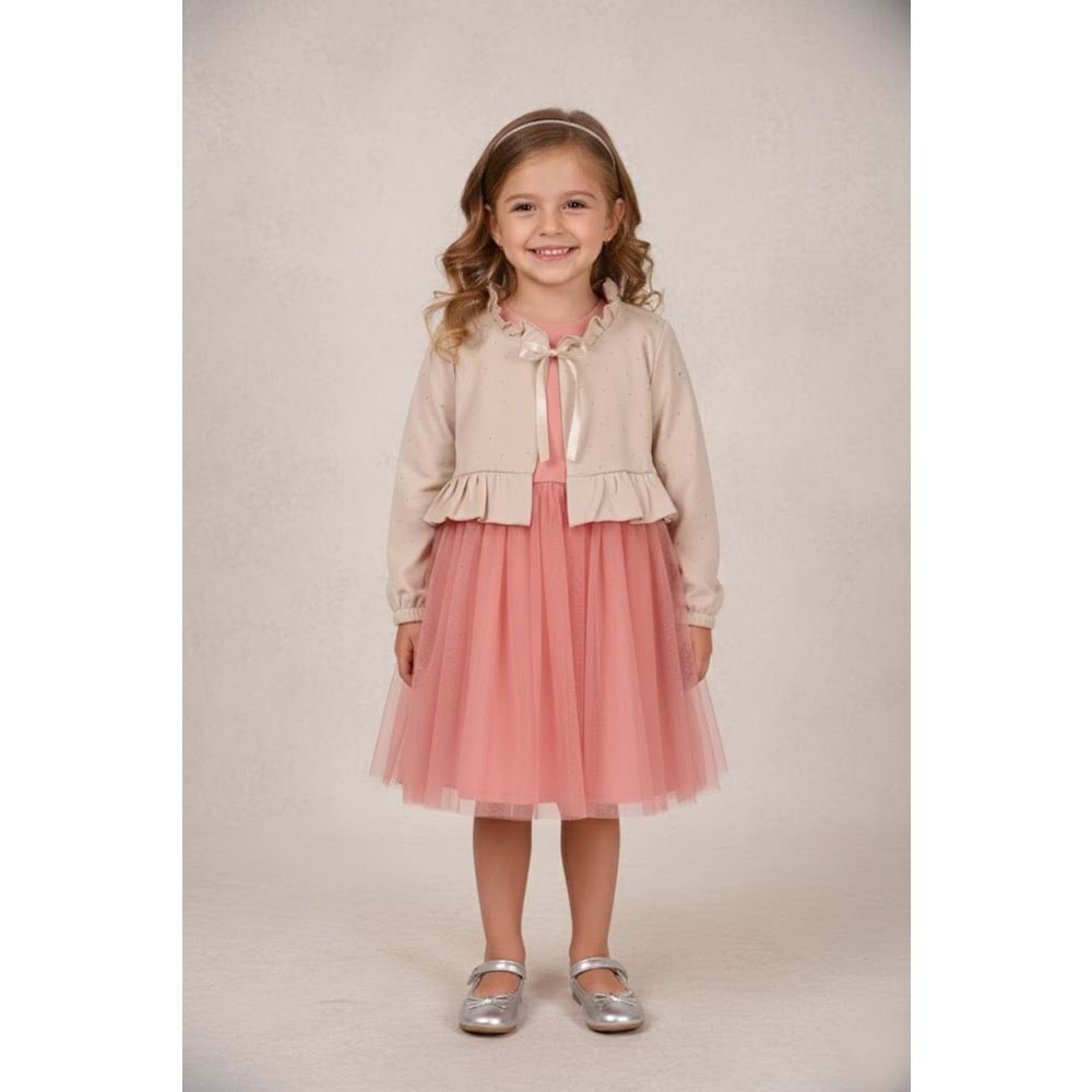 Kız Çocuk Bolerolu Elbise - Taş - (98/122)