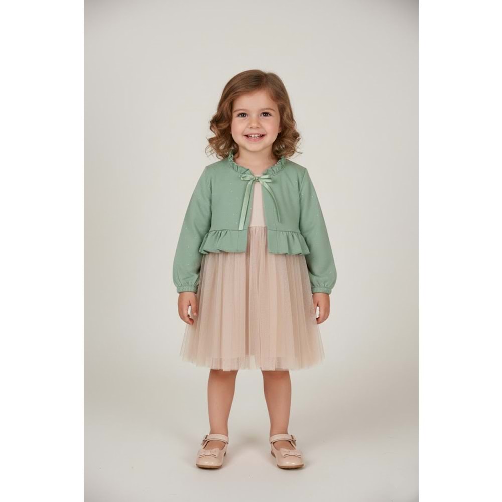 Kız Çocuk Bolerolu Elbise - Çağla Yeşili - (98/122)