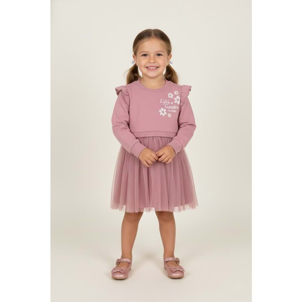 Kız Çocuk Çiçek Baskılı Elbise - Lila - (98/122)