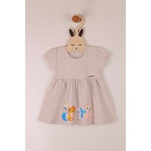 Kız Çocuk Elbise Fare Baskılı - Kahve Melanj (86/110)