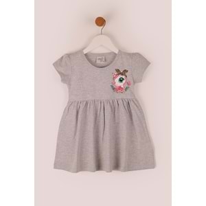 Kız Çocuk Elbise Unicorncuk Baskılı - Gri (98/122)