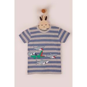 Erkek Çocuk Sweatshirt Aç Timsah Baskılı - Koyu Mavi (110/134)