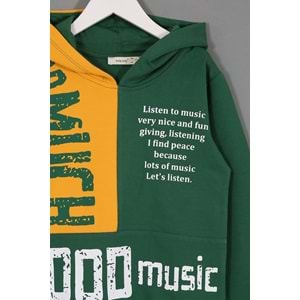 Erkek Çocuk Sweatshirt Good Music Baskılı - Koyu Yeşil (110/134)