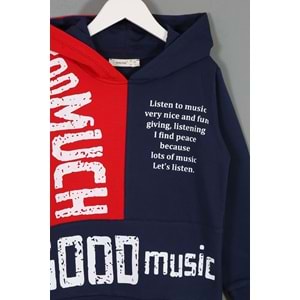 Erkek Çocuk Sweatshirt Good Music Baskılı - Lacivert-Kırmızı (110/134)