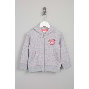 Kız Çocuk Hırka Çiçekli Ayıcık Nakışlı - Gri (86/110)