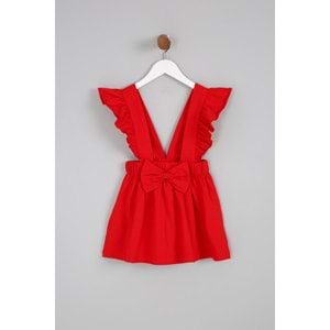 Kız Çocuk Askılı Etek Kurdeleli - Kırmızı (98/122)
