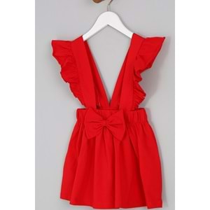 Kız Çocuk Askılı Etek Kurdeleli - Kırmızı (98/122)