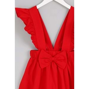 Kız Çocuk Askılı Etek Kurdeleli - Kırmızı (98/122)