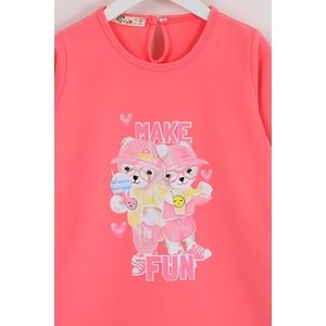 Kız Çocuk Elbise Make Fun Baskılı - Şeker Pembe (98/122)