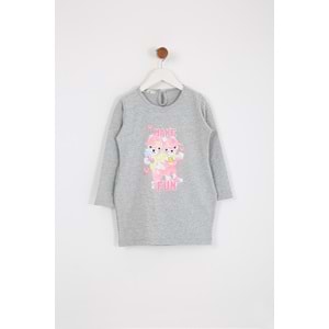 Kız Çocuk Elbise Make Fun Baskılı - Gri (98/122)