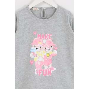 Kız Çocuk Elbise Make Fun Baskılı - Gri (98/122)