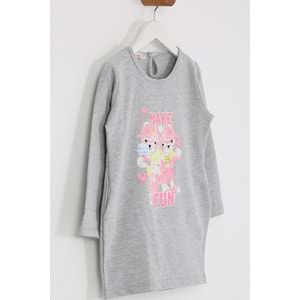 Kız Çocuk Elbise Make Fun Baskılı - Gri (98/122)