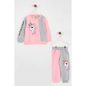 Kız Çocuk Sweat Takım Unicorn Baskılı - Yavruağzı (98/122)