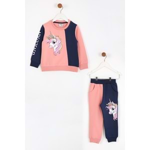 Kız Çocuk Sweat Takım Unicorn Baskılı - Gül Kurusu (98/122)