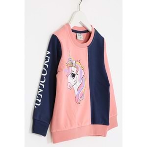 Kız Çocuk Sweat Takım Unicorn Baskılı - Gül Kurusu (98/122)