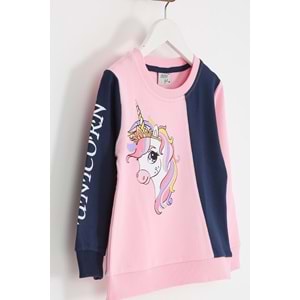Kız Çocuk Sweat Takım Unicorn Baskılı - Bebe Pembesi (98/122)